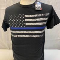 Thin Blue Line Black Tee with silkscreen patch